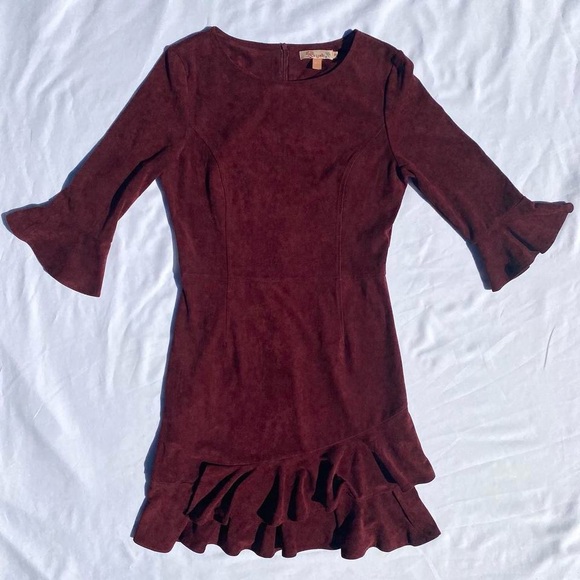 Aryeh Maroon Faux Suede Dress - Picture 2 of 5